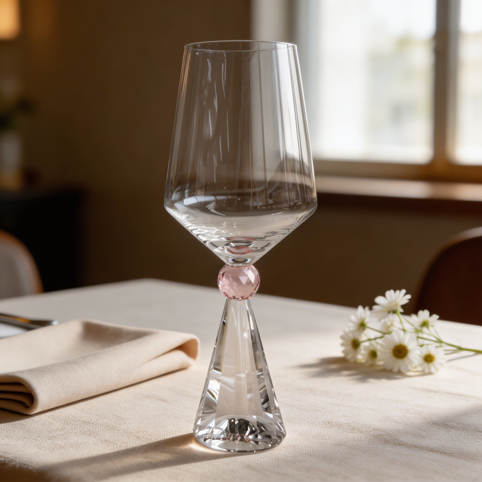 Jogo 6 Taças de Vinho em Vidro com Esfera Rosa Pure Linha Sintonia 595ml