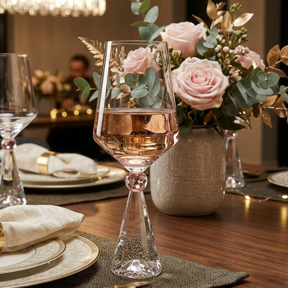 Jogo 6 Taças de Vinho em Vidro com Esfera Rosa Pure Linha Sintonia 595ml