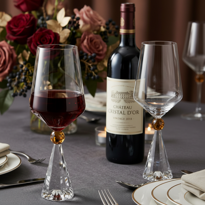 PRÉ-VENDA: Jogo 6 Taças de Vinho em Vidro com Esfera Âmbar Pure Linha Sintonia 595ml