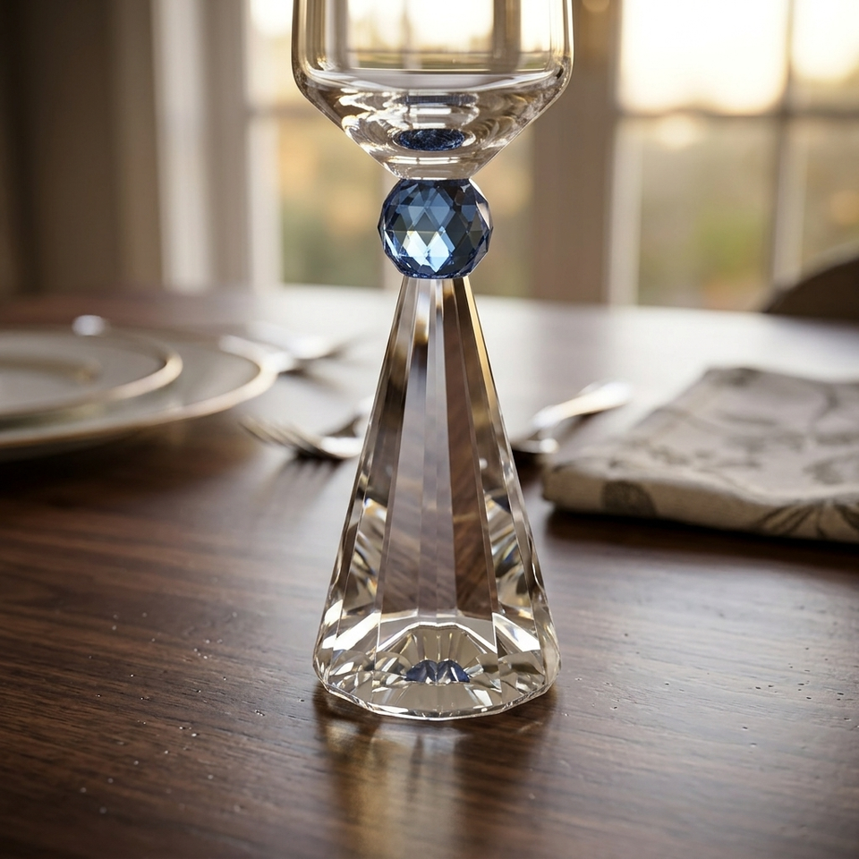 Jogo 6 Taças de Champanhe em Vidro com Esfera Azul Pure Linha Sintonia 305ml