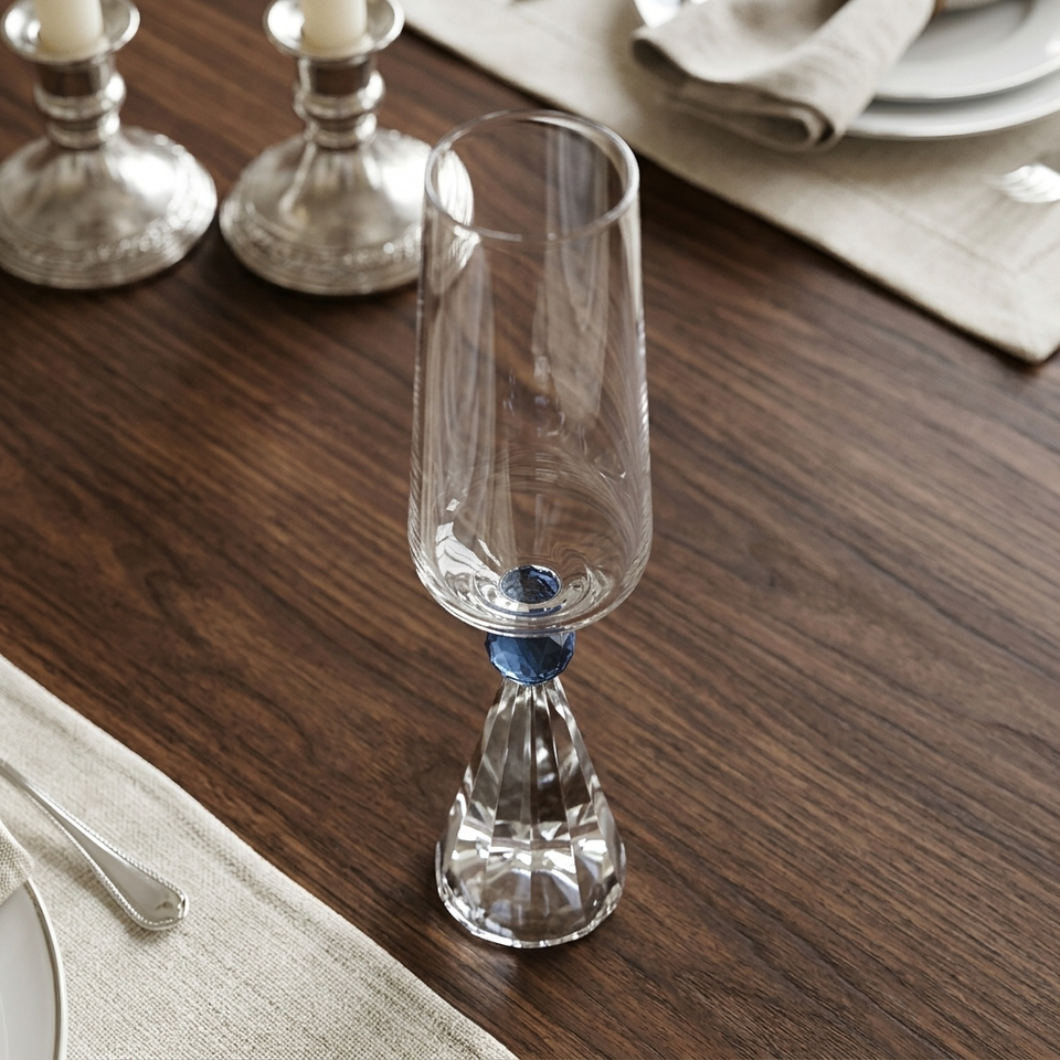 Jogo 6 Taças de Champanhe em Vidro com Esfera Azul Pure Linha Sintonia 305ml