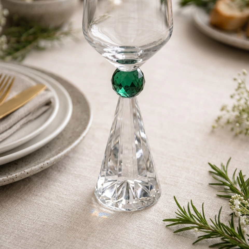 Jogo 6 Taças de Champanhe em Vidro com Esfera Verde Pure Linha Sintonia 305ml