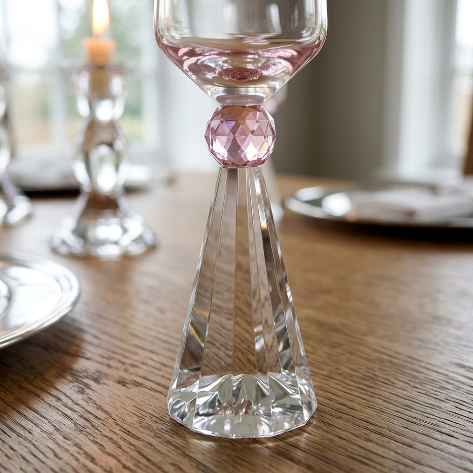 Jogo 6 Taças de Champanhe em Vidro com Esfera Rosa Pure Linha Sintonia 305ml