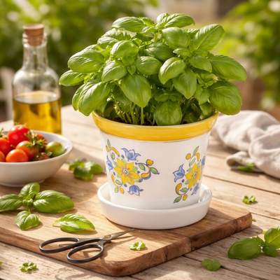 Vaso Pequeno com Prato Cerâmica Napoli