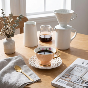Jogo 4 Xícaras de Café com Pires New Bone China Mon Désir Borda Dourada 90ml L'Hermitage