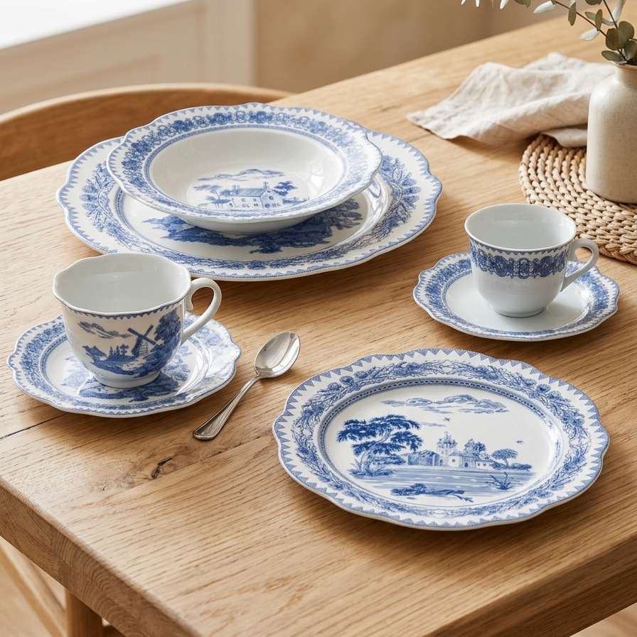 PRÉ-VENDA: Aparelho de Jantar Delfit 42 Pçs Porcelana Azul  L'Hermitage