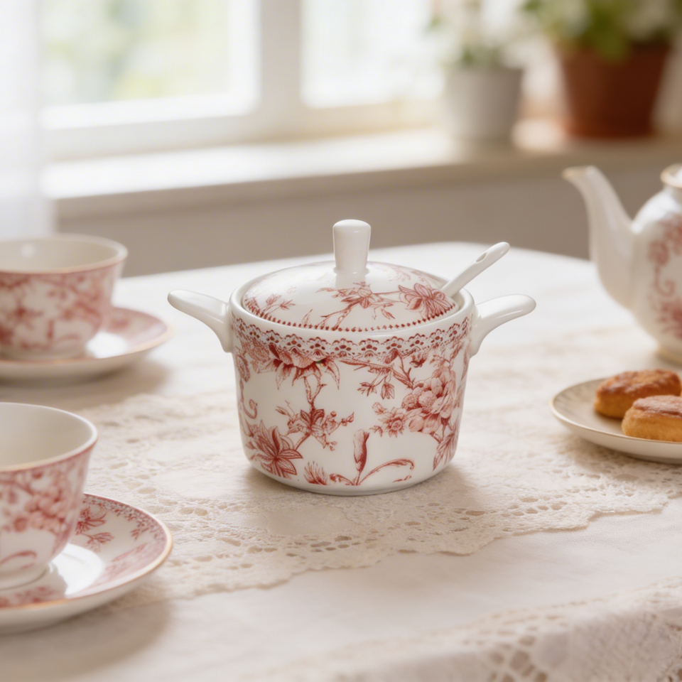 Açucareiro New Bone China Hortênsia 280ml Bordô L'Hermitage