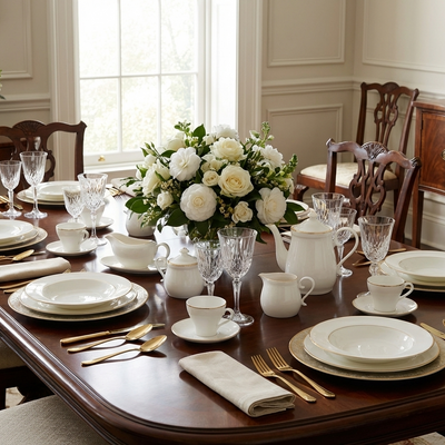 Aparelho de Jantar Lisse 46 Pçs Fine Bone China Filado Dourado L'Hermitage
