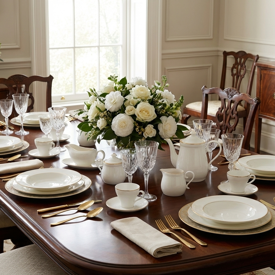 Aparelho de Jantar Lisse 46 Pçs Fine Bone China Filado Dourado L'Hermitage