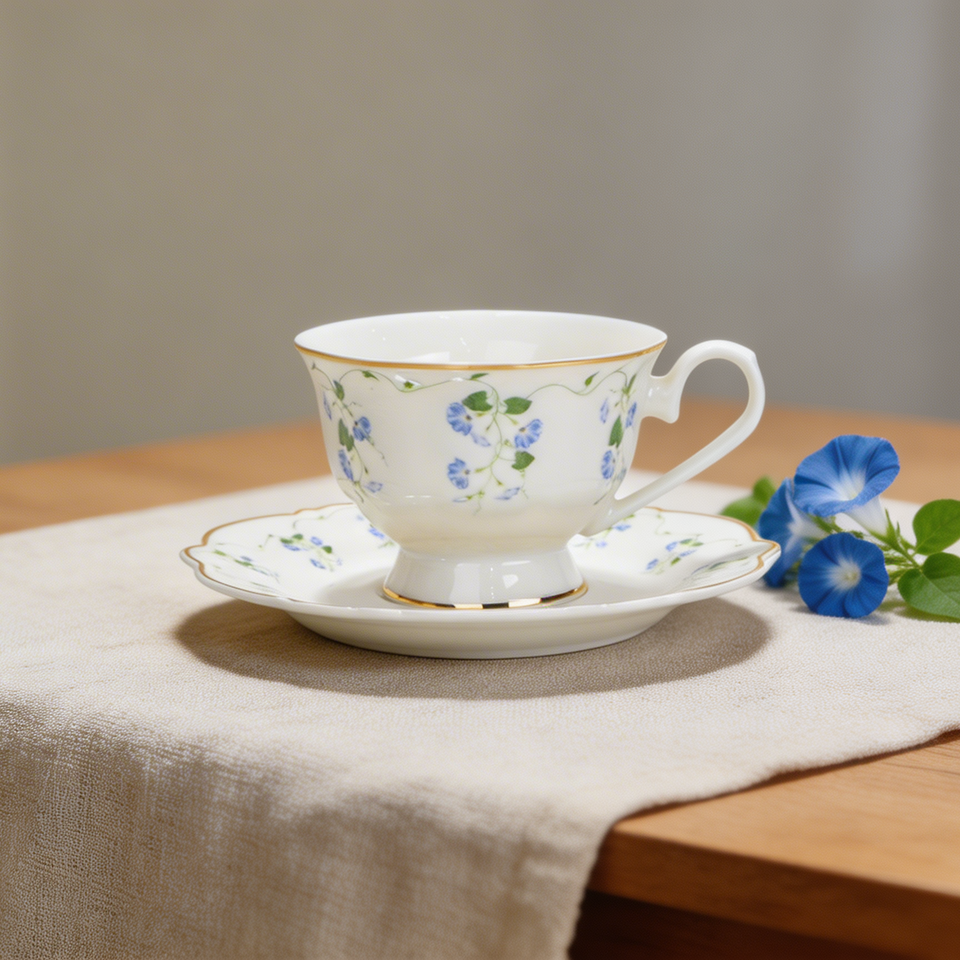 Jogo 6 Xícaras de Café com Pires New Bone China Royal Romantic 80ml L'Hermitage