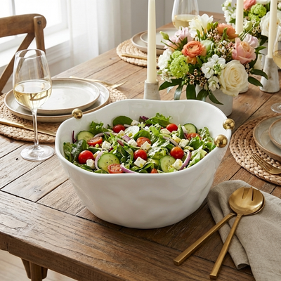 Saladeira Porcelana Branca Aurora Esferas Douradas Média