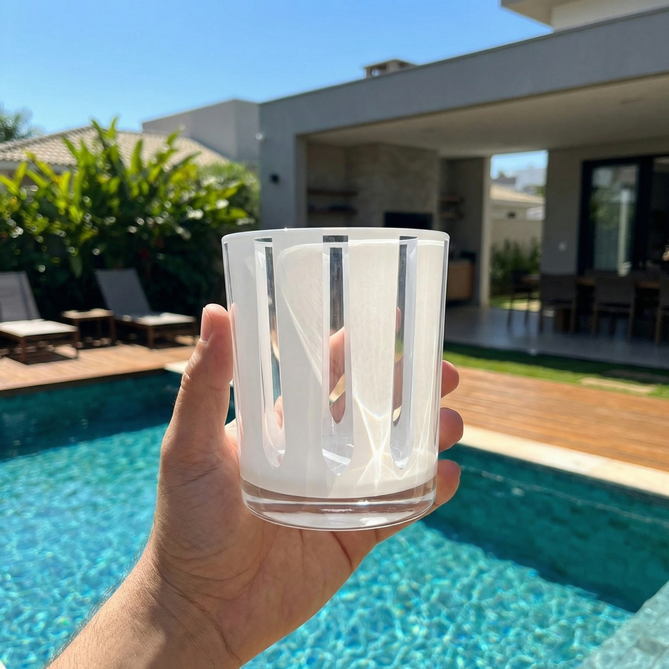 Conjunto 6 Copos Baixos Acrílico Branco Linha Náutica 300ml