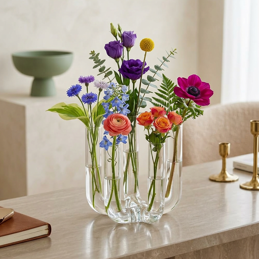 PRÉ-VENDA: Vaso 5 Tubos em Vidro Transparente Floratório