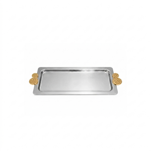 Salvinha Retangular Riviera Nocc Inox com Detalhes em Ouro 24k Riva