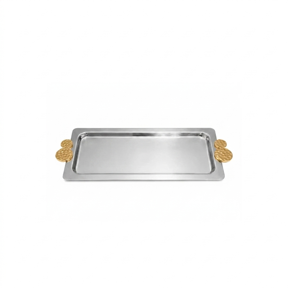 Salvinha Retangular Riviera Nocc Inox com Detalhes em Ouro 24k Riva