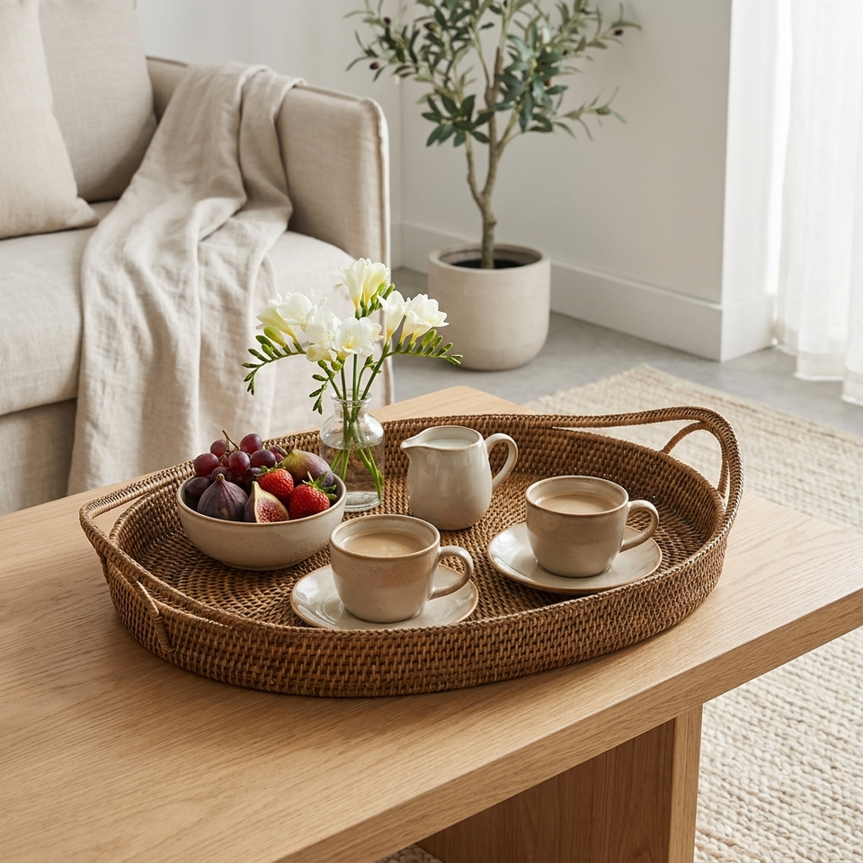 Bandeja em rattan Luna 60x40x7cm Natural Home