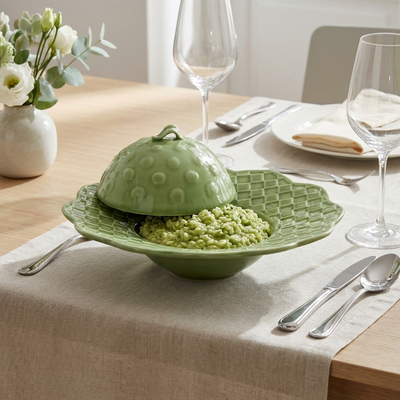 Prato de Risoto com Tampa Cerâmica Verde Florença 29cm Scalla