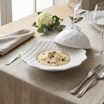 Prato de Risoto com Tampa Cerâmica Branco Florença 29cm Scalla