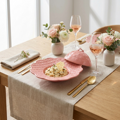 Prato de Risoto com Tampa Cerâmica Rosa Florença 29cm Scalla