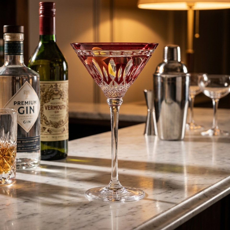 Taça em Cristal Lapidado 68 para Dry Martini Vermelha Artemano