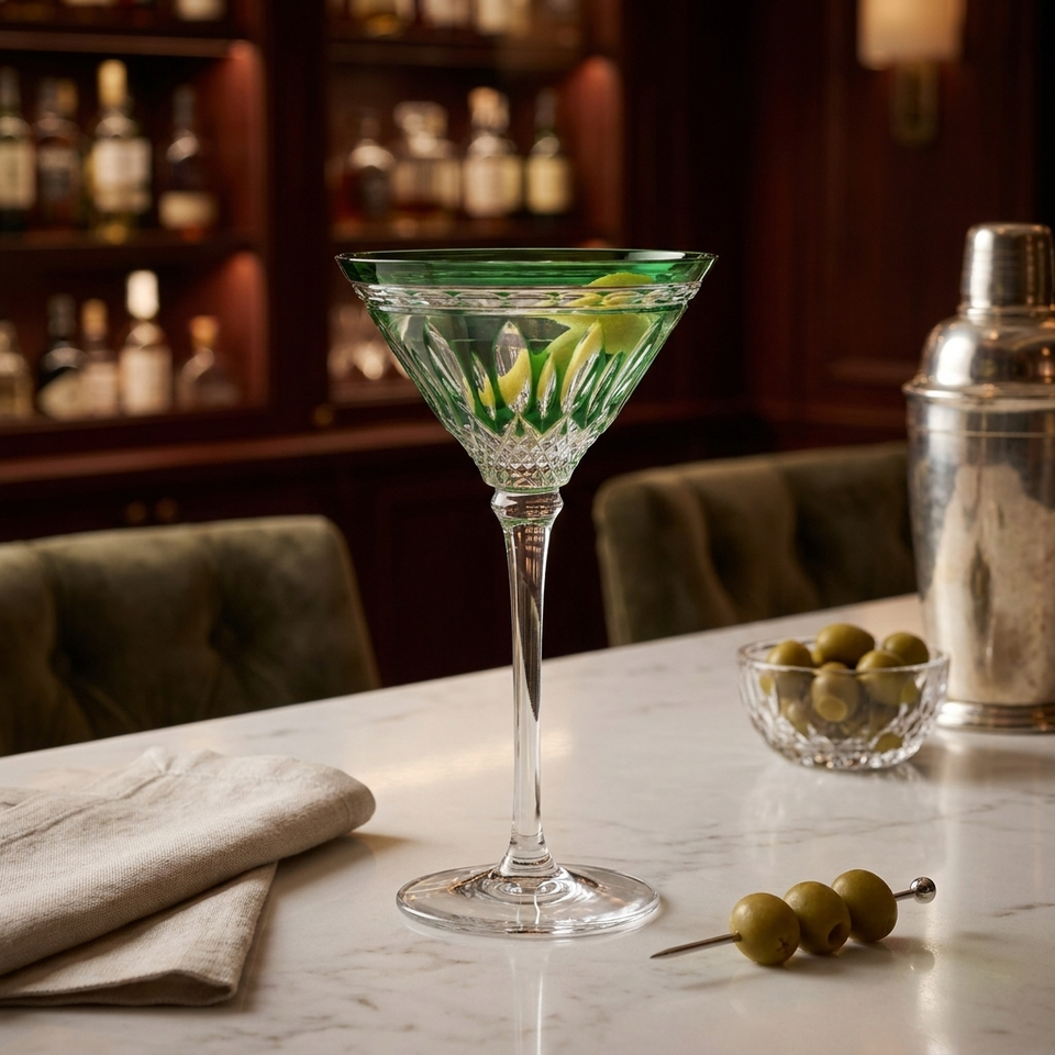 Jogo 2 Taças em Cristal Lapidado 68 para Dry Martini Verde Artemano