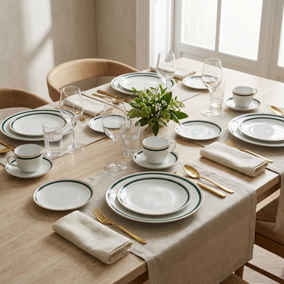 Aparelho de Jantar Très Classique Porcelana Borda Dourada Verde 42Pçs L'Hermitage