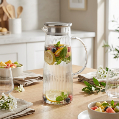 Jarra de Vidro com Tampa Aço Inox Borossilicato 1,4L Twinkle Fracalanza