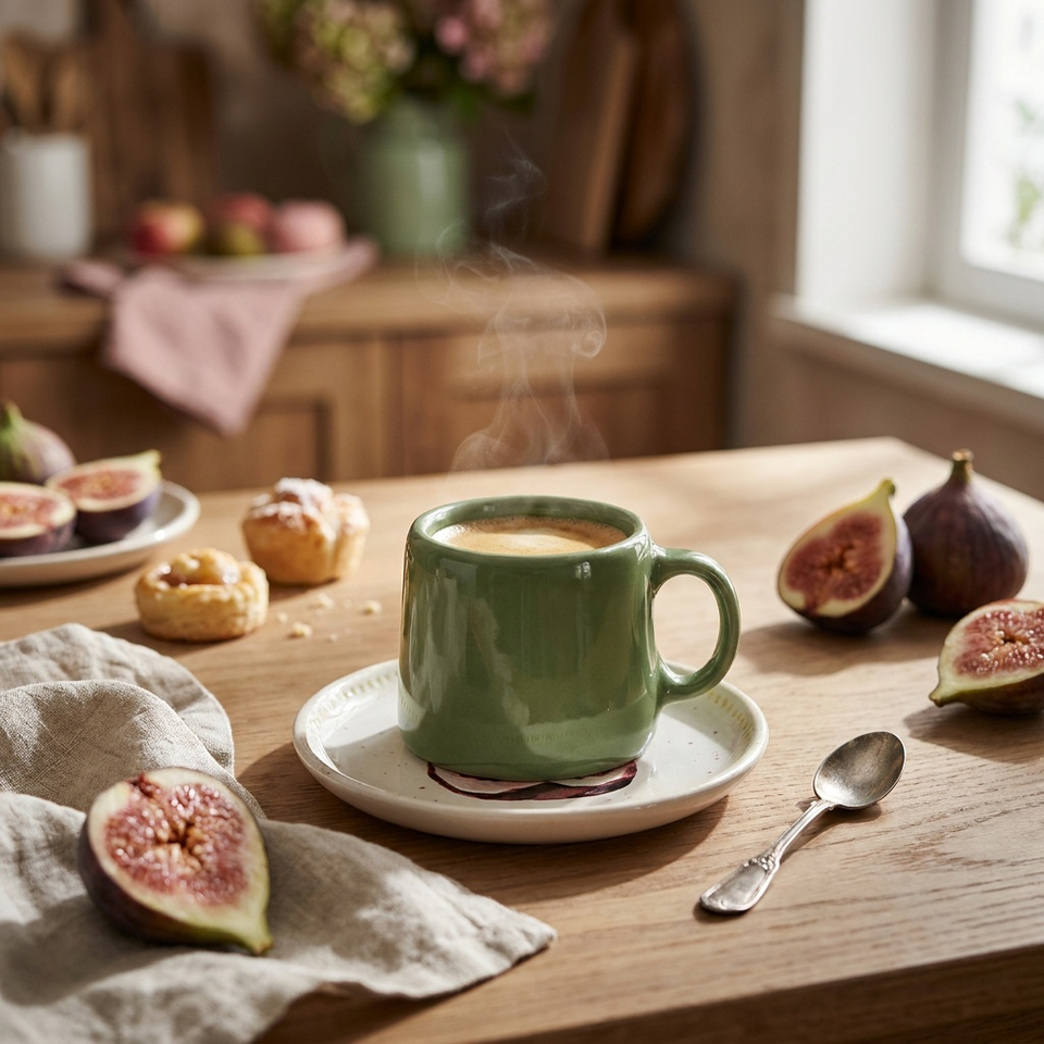 Jogo 6 Xícaras de Café com Pires Cerâmica Les Figues Scalla