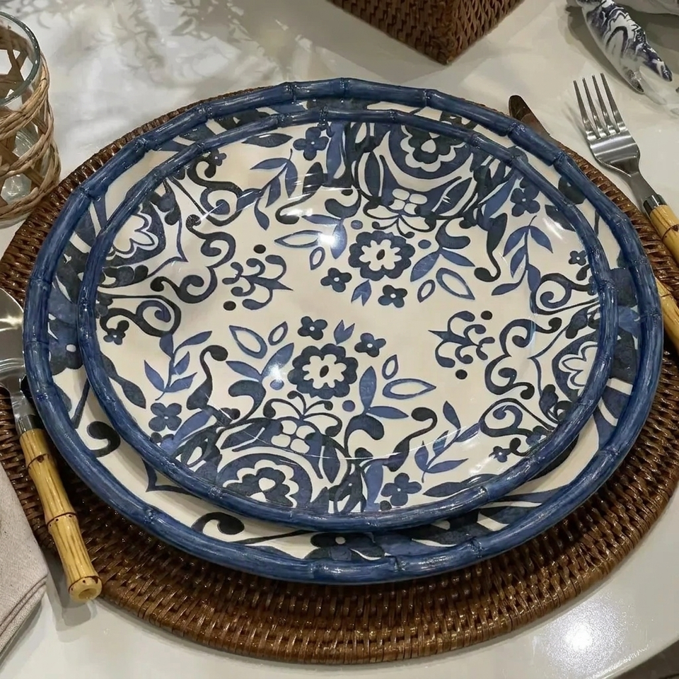 Jogo 4 Pratos Rasos Cerâmica Dolce Mare Azulejo Português Azul 27,5cm Maison Blanche