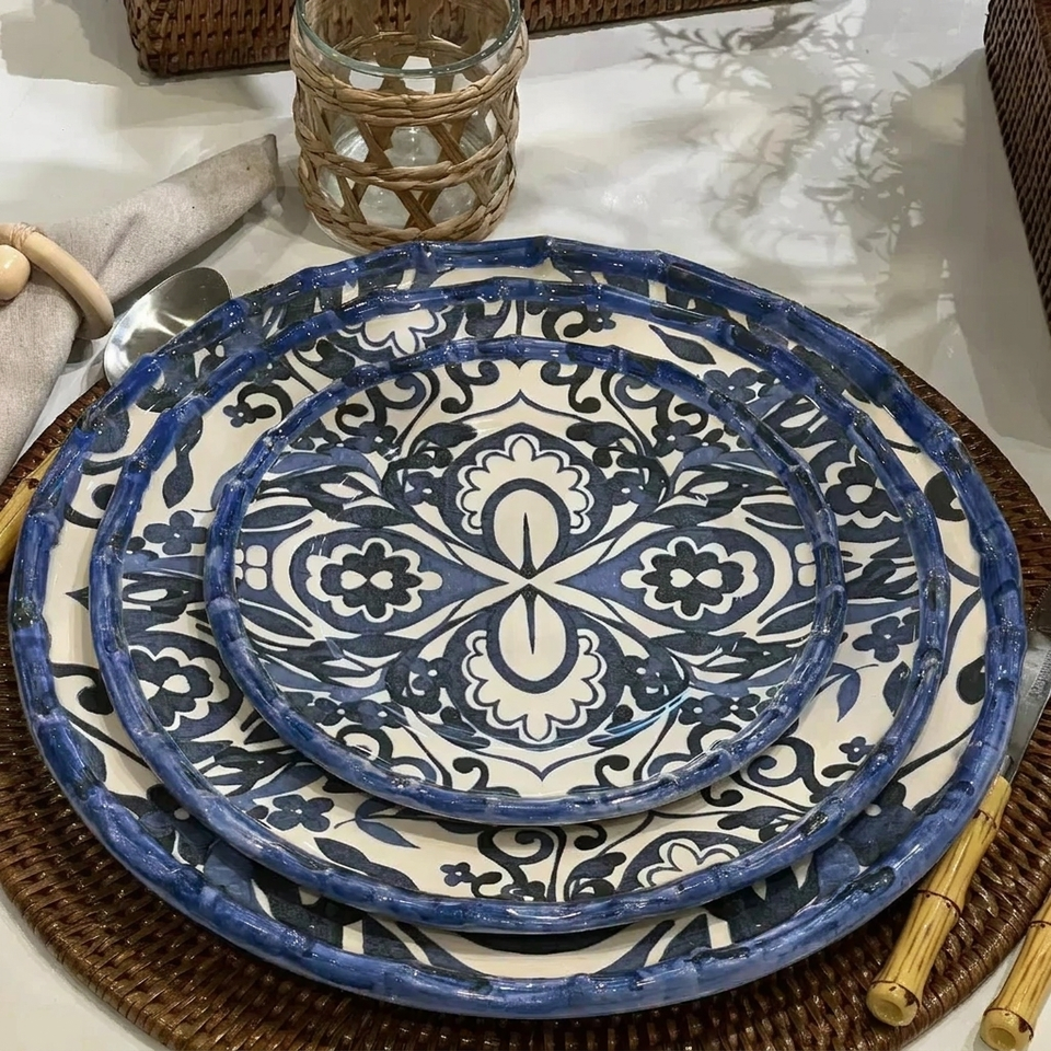 Jogo 4 Pratos de Sobremesa Cerâmica Dolce Mare Azulejo Português Azul 20cm Maison Blanche