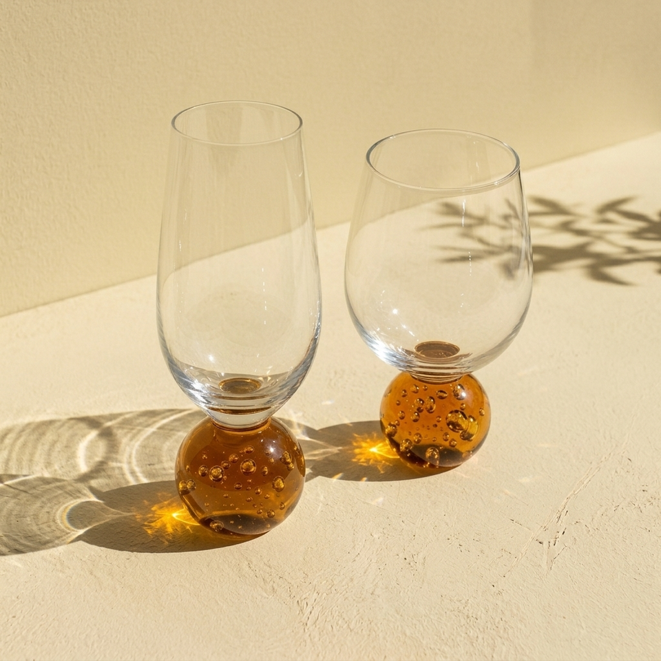 PRÉ-VENDA: Kit 6 Taças Vinho e 6 Taças Champagne Base Esfera Âmbar Sphere