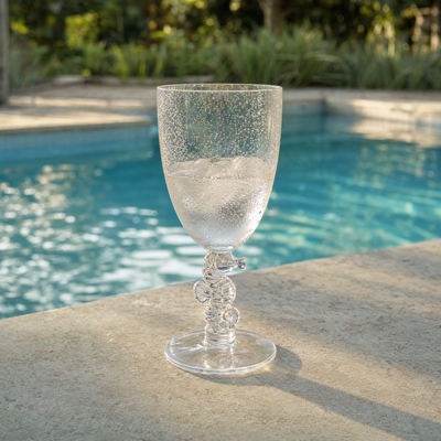 Taça Acrílico Detalhes Cavalo Marinho e Bolhas Transparente 350ml