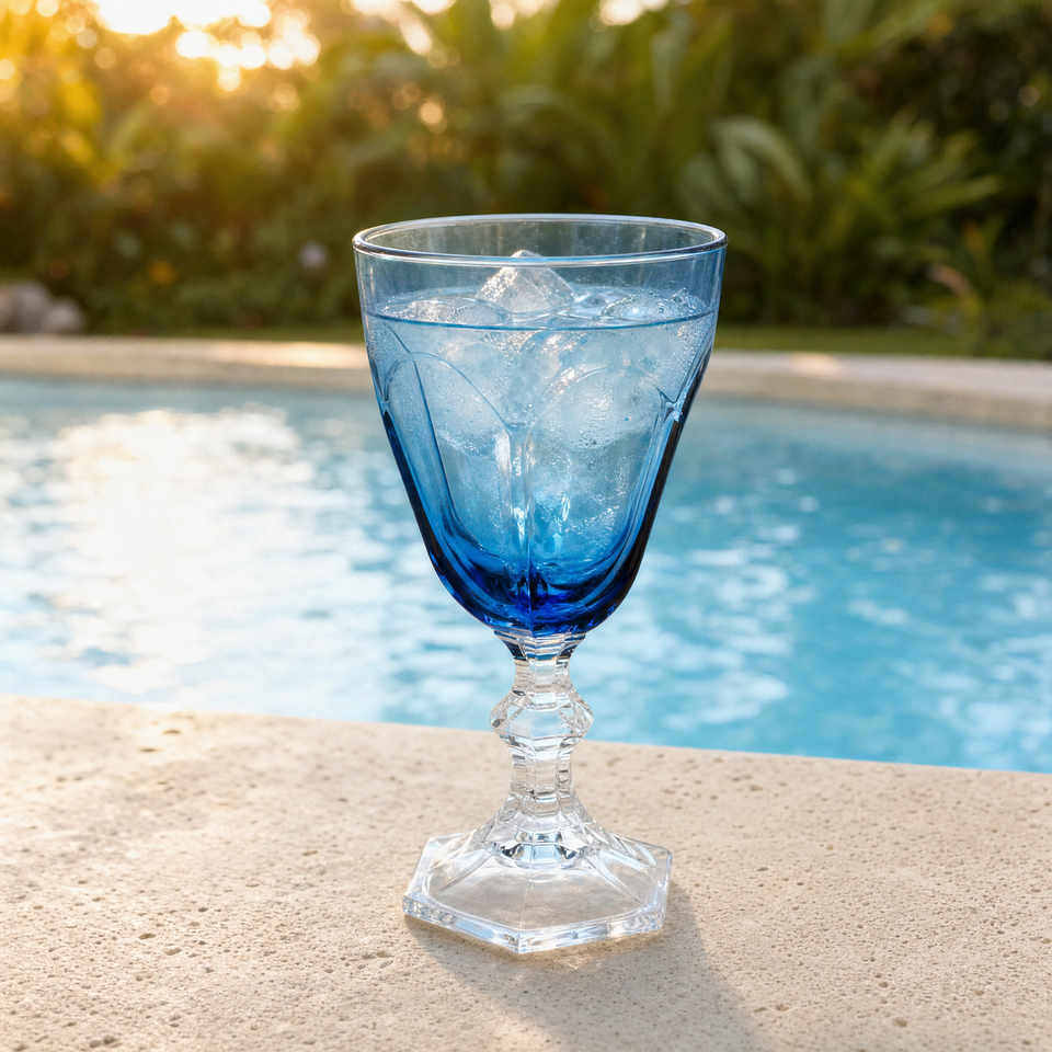 Taça Acrílico Sextavada Azul 350ml