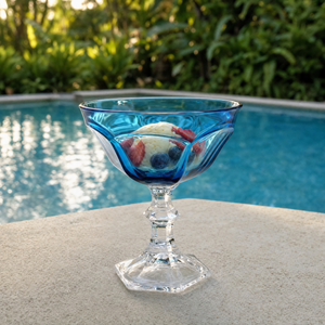 Taça Sorvete Acrílico Sextavada Azul 400ml