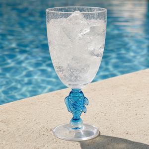 Taça Acrílico Detalhes Peixe e Bolhas Azul 350ml