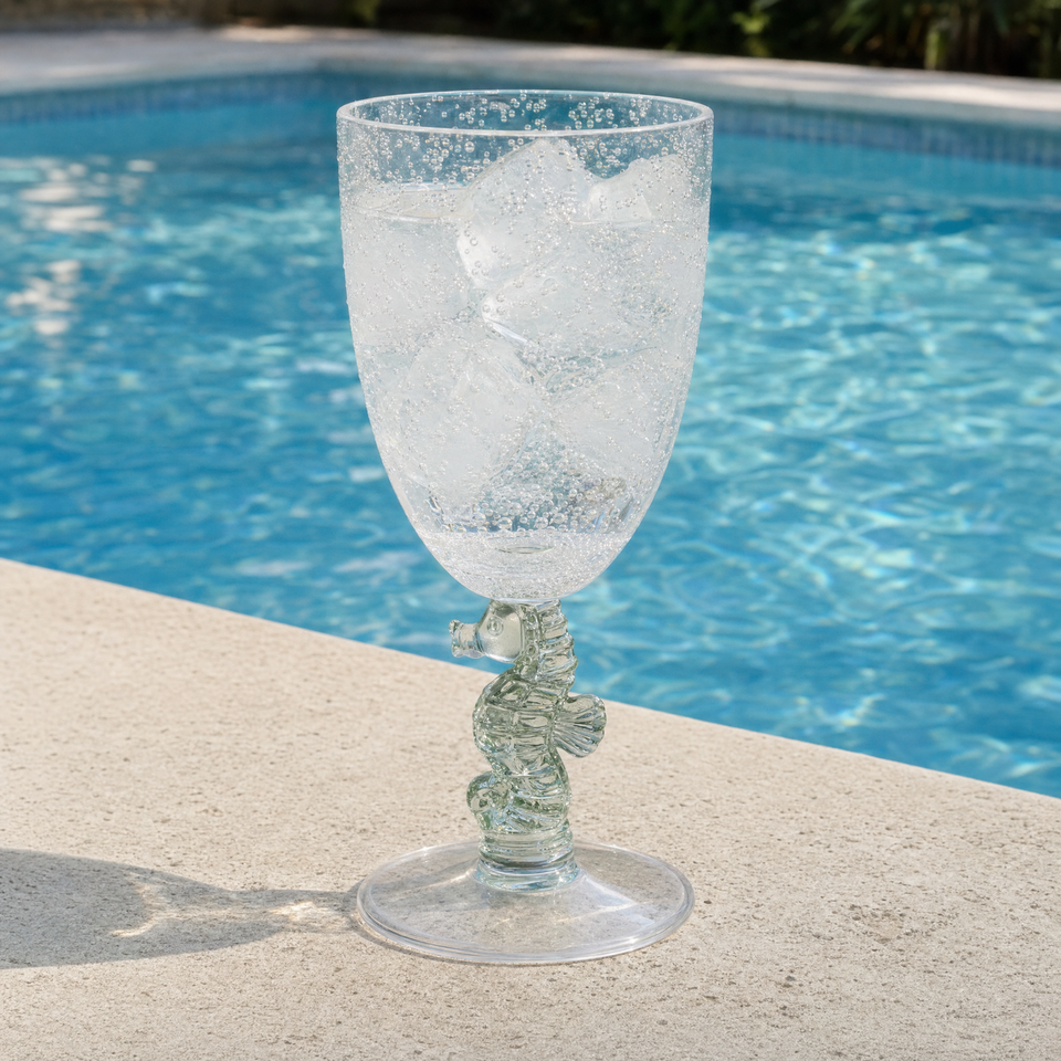 Taça Acrílico Detalhes Cavalo Marinho e Bolhas Verde 350ml