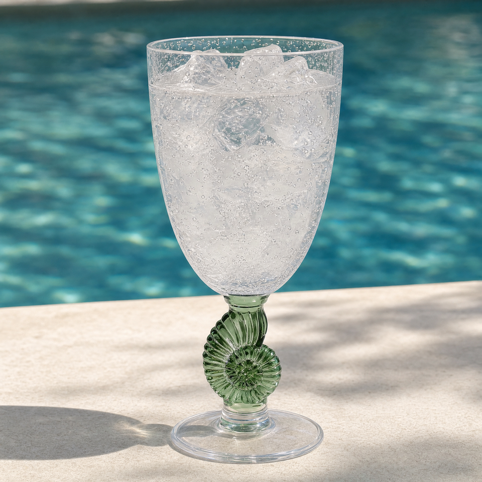 Taça Acrílico Detalhes Concha e Bolhas Verde 350ml