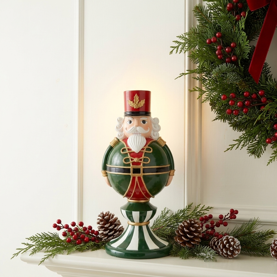 Soldado Quebra Nozes Topiaria Natal Resina Vermelho e Verde
