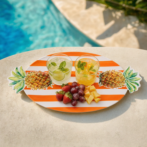 Bandeja Melamina Desenho Abacaxi LaranJa 53,5x26x2,8cm
