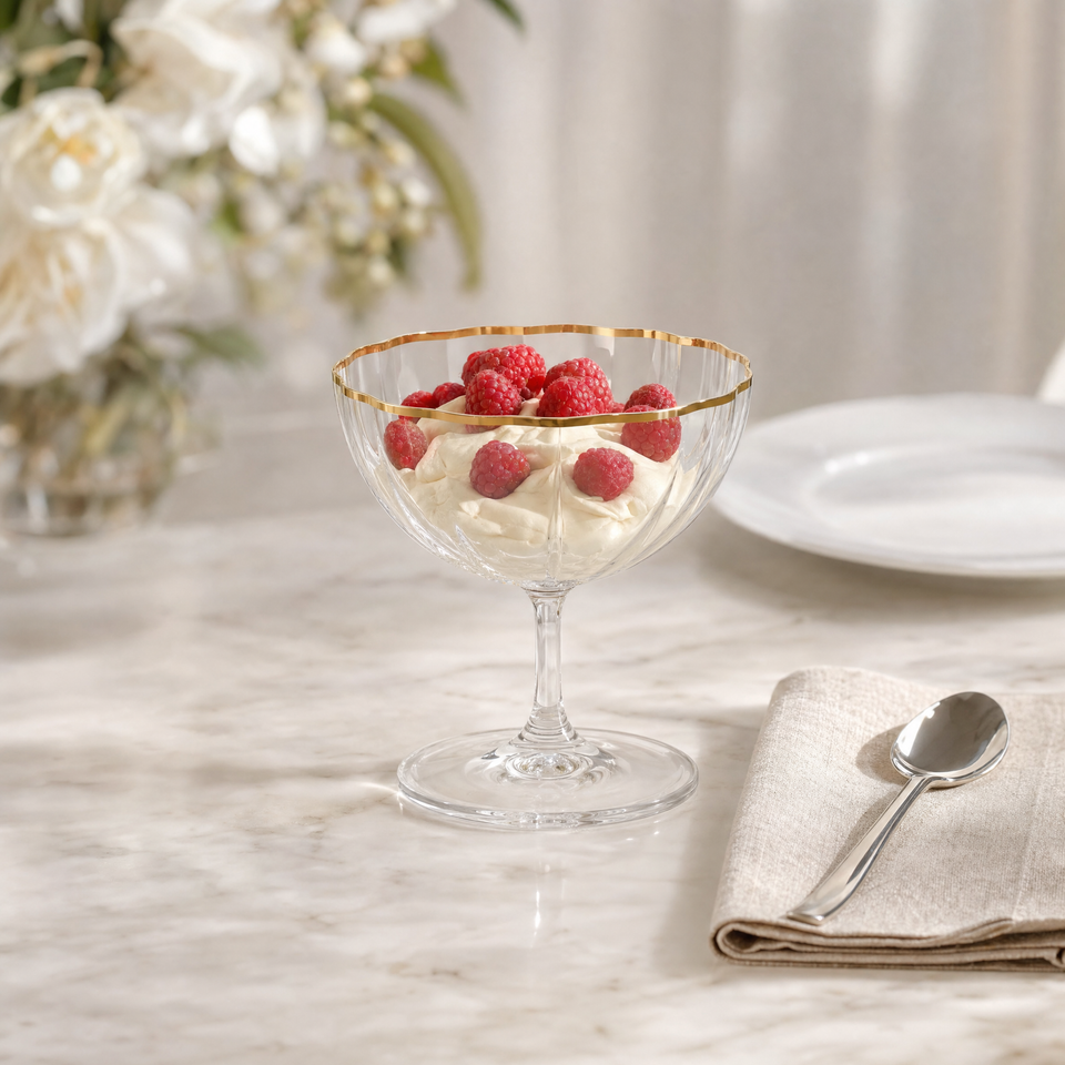 Jogo 3 Taças para Sobremesa Cristal Bohemia Blommé Transparente com Filete Dourado 220ml