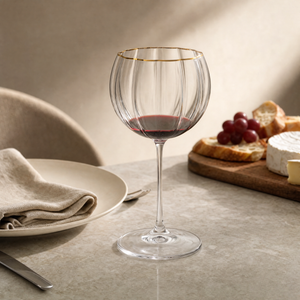 Jogo 3 Taças para Vinho Tinto Cristal Bohemia Blommé Transparente com Filete Dourado 460ml