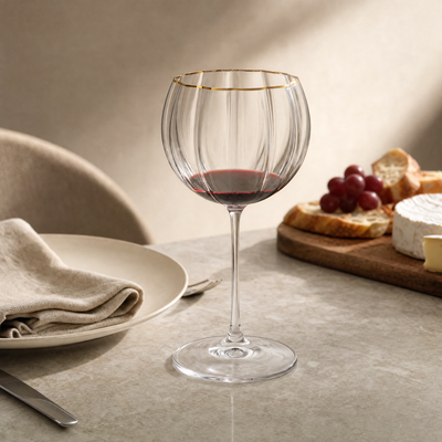 Jogo 3 Taças para Vinho Tinto Cristal Bohemia Blommé Transparente com Filete Dourado 460ml