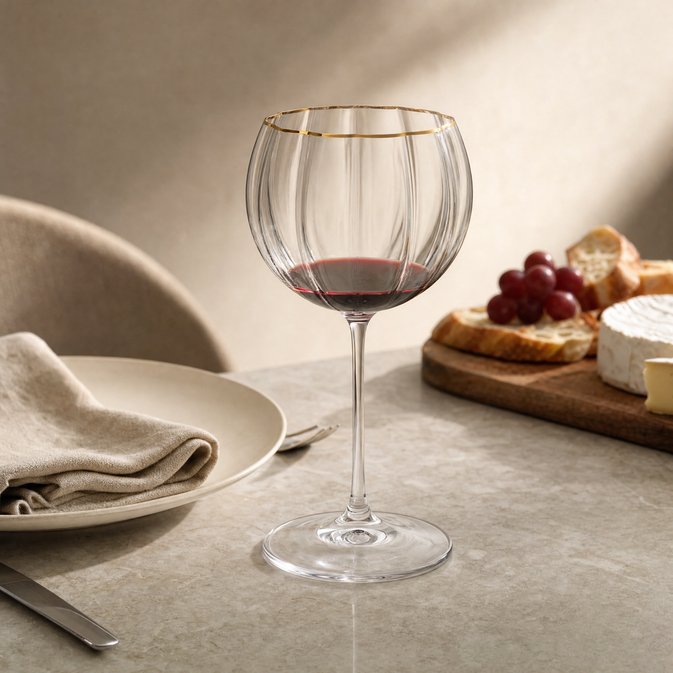 Jogo 3 Taças para Vinho Tinto Cristal Bohemia Blommé Transparente com Filete Dourado 460ml
