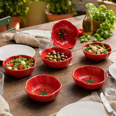 Jogo 6 Bowls Cerâmica Tomate 400ml Scalla