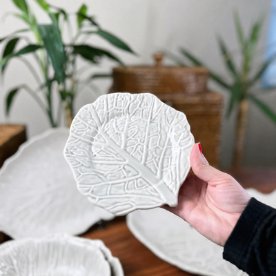 Jogo 6 Pratos para Pão Cerâmica Couve Branco 16,5x15,5cm Scalla