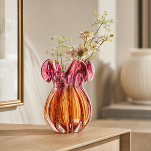 Vaso de Vidro Italy Murano Rosa com Ambar 13x17cm