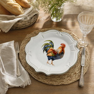 Jogo 6 Pratos Rasos Cerâmica Farmhouse Rooster 27,5cm Scalla