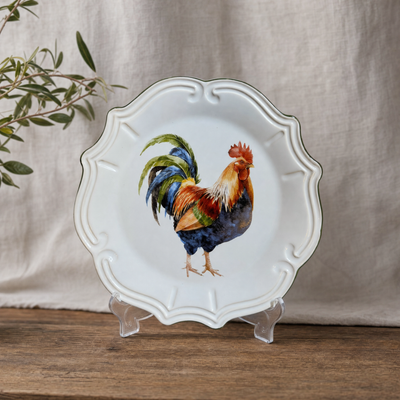 Jogo 6 Pratos Rasos Cerâmica Farmhouse Rooster 27,5cm Scalla