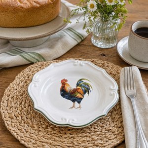 Jogo 6 Pratos de Sobremesa Cerâmica Farmhouse Rooster 22cm Scalla