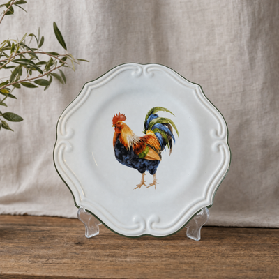Jogo 6 Pratos de Sobremesa Cerâmica Farmhouse Rooster 22cm Scalla